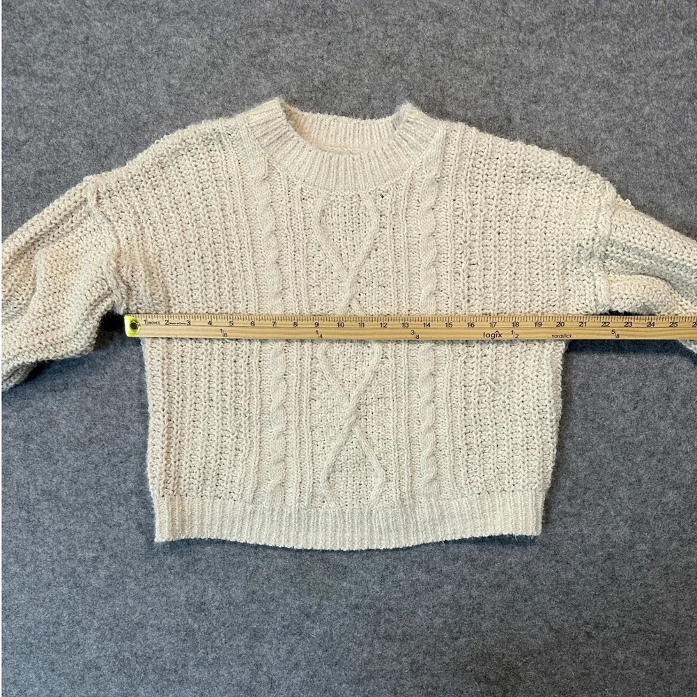 No Boundaries Cable Knit Cropped Sweater Medium‎ Cream Ivory Chunky Soft Knit